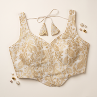 White Banarasi Brocade Sleeveless Corset Blouse