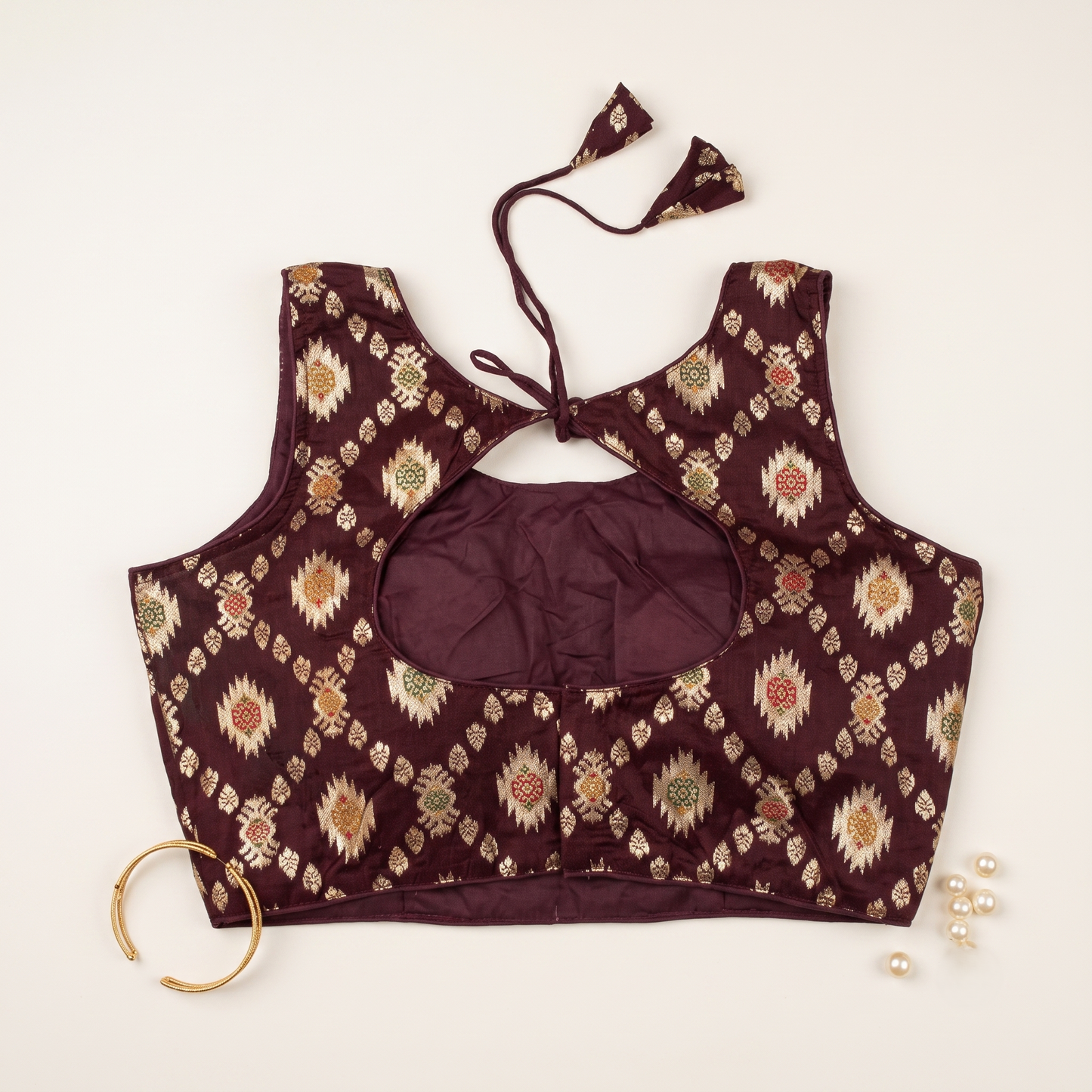 Purple Floral Jacquard Brocade Saree Blouse