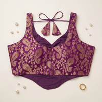 Wine Banarasi Brocade Sleeveless Corset Blouse