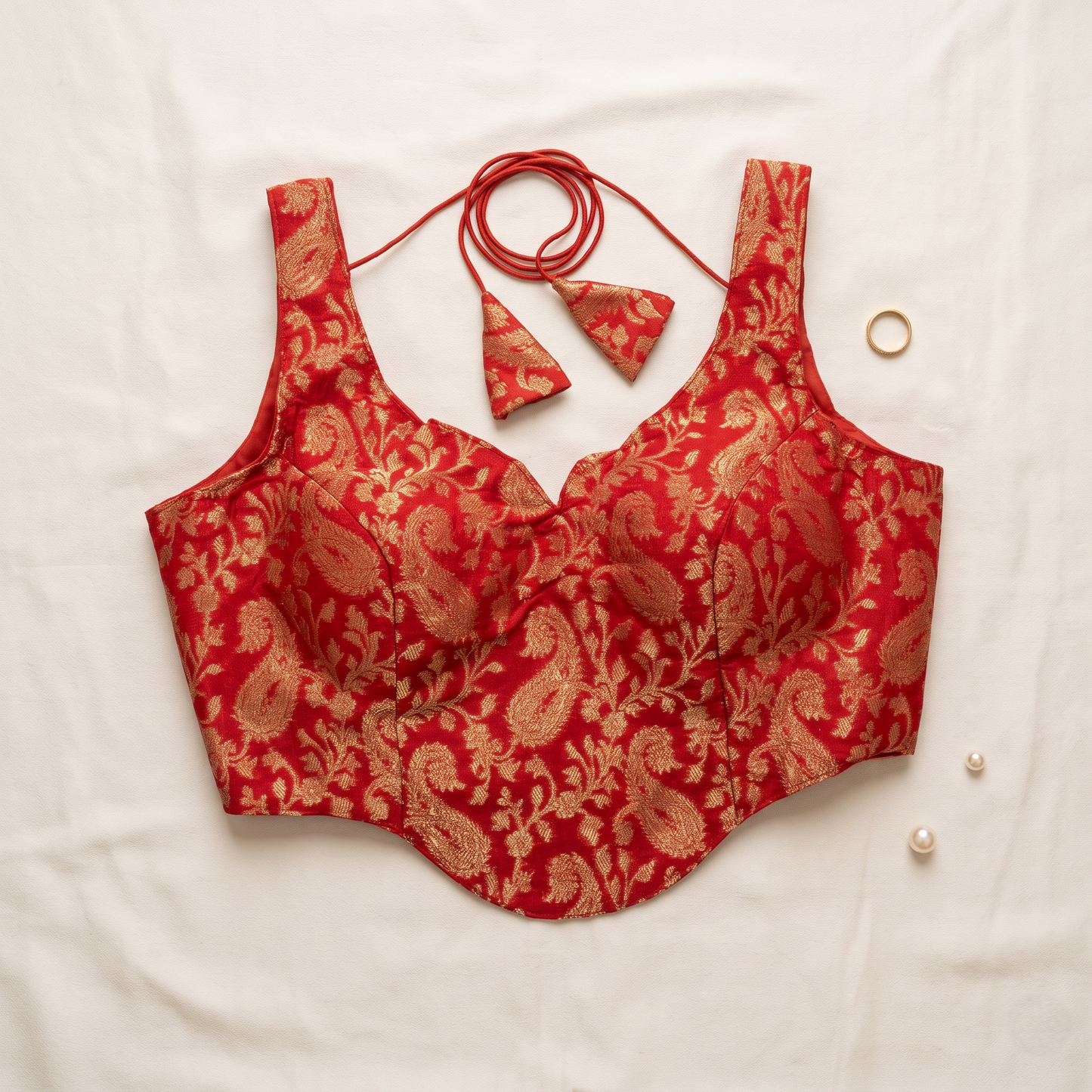 Red Banarasi Brocade Sleeveless Corset Blouse