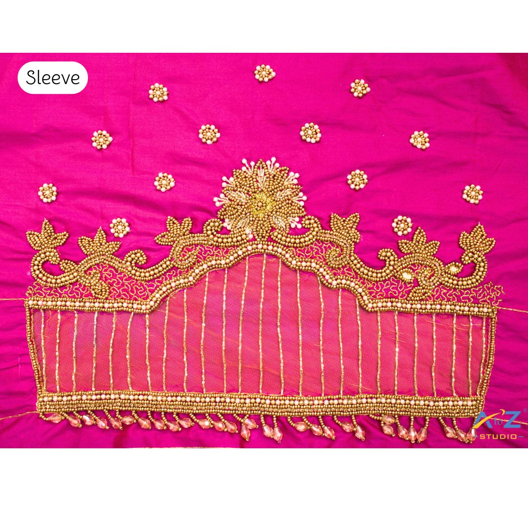 Fuchsia Purplish Silk Blouse Piece With Aari Work