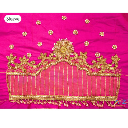 Fuchsia Purplish Silk Blouse Piece With Aari Work