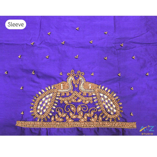 Royal Blue Silk Blouse Piece With Aari Work
