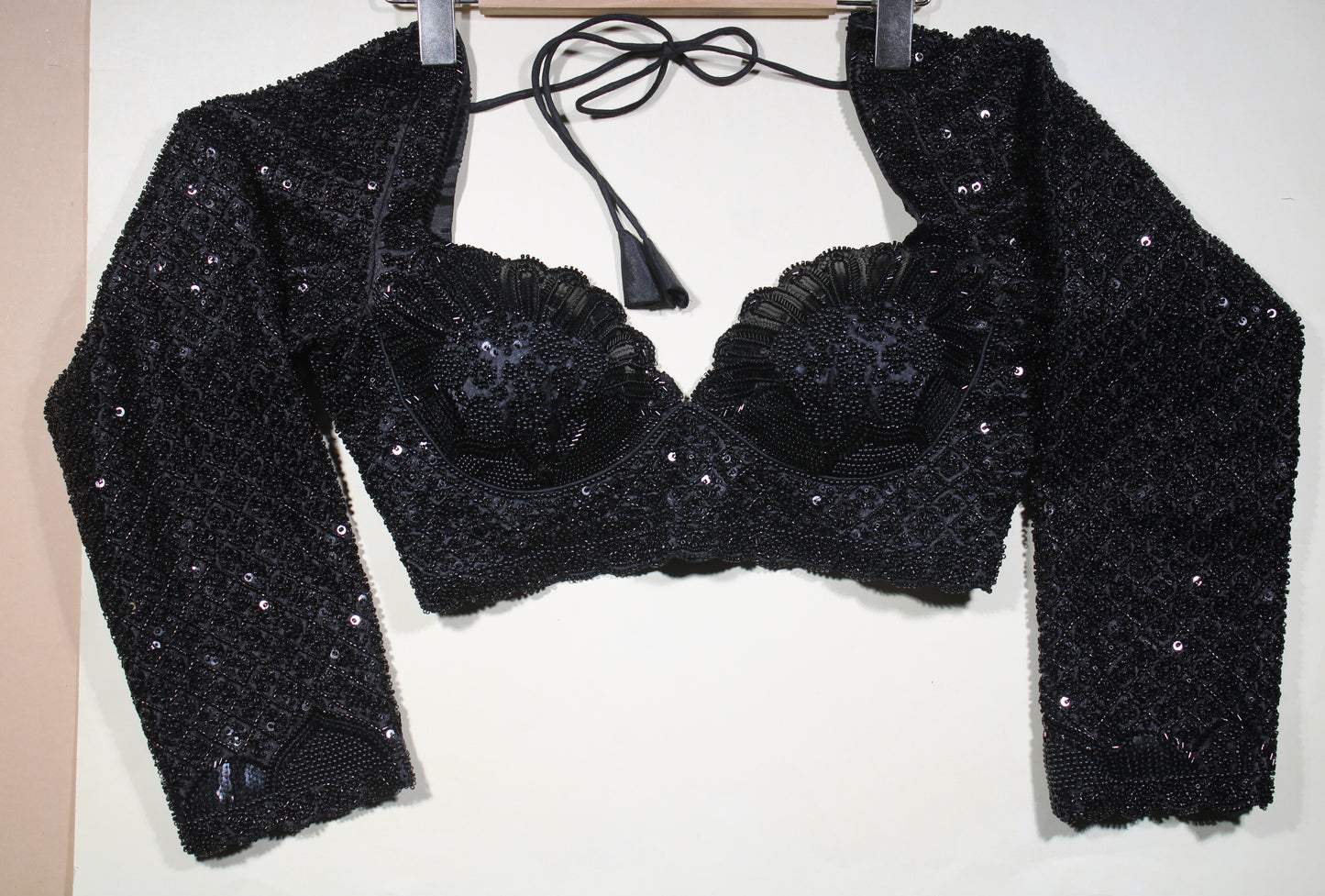 Black Pastel Embroidered Blouse with Premium Glass Bead Detailing