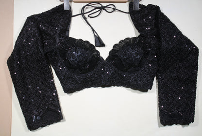 Black Pastel Embroidered Blouse with Premium Glass Bead Detailing