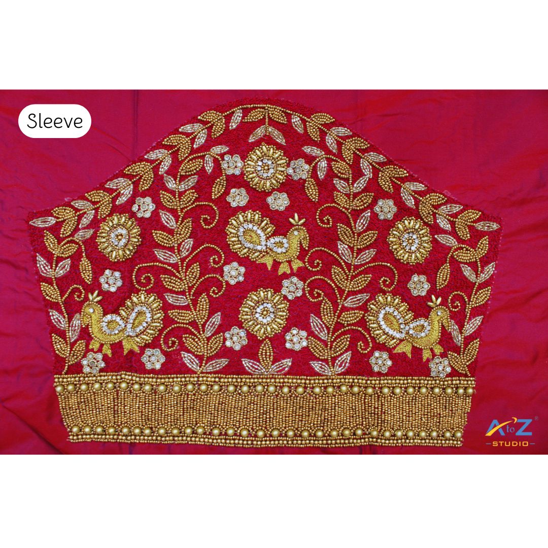 Aesthetic Maroon Silk Blouse Piece With Aari Work