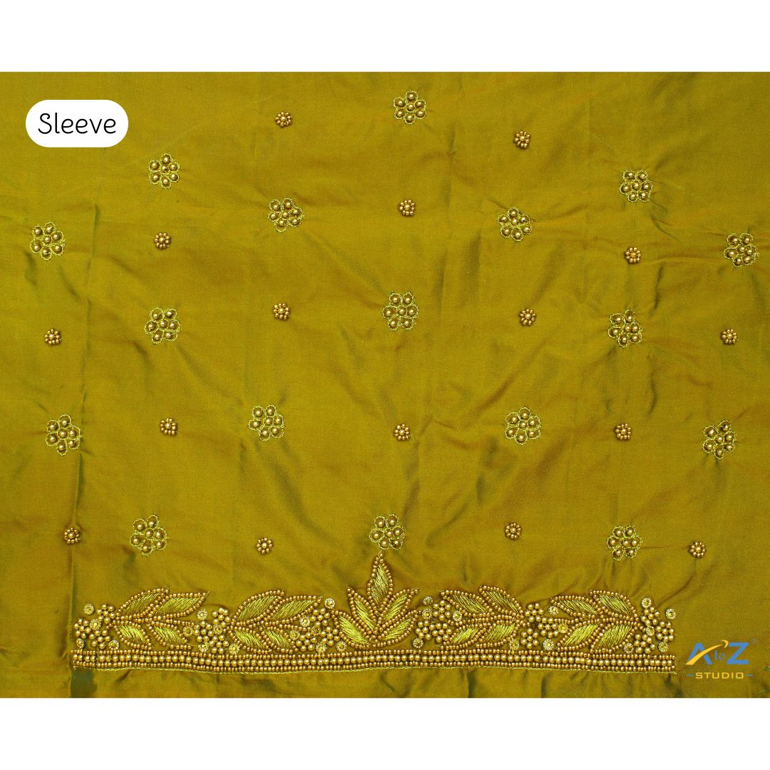 Mehendi Silk Blouse Piece With Aari Work