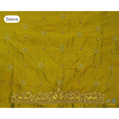 Mehendi Silk Blouse Piece With Aari Work