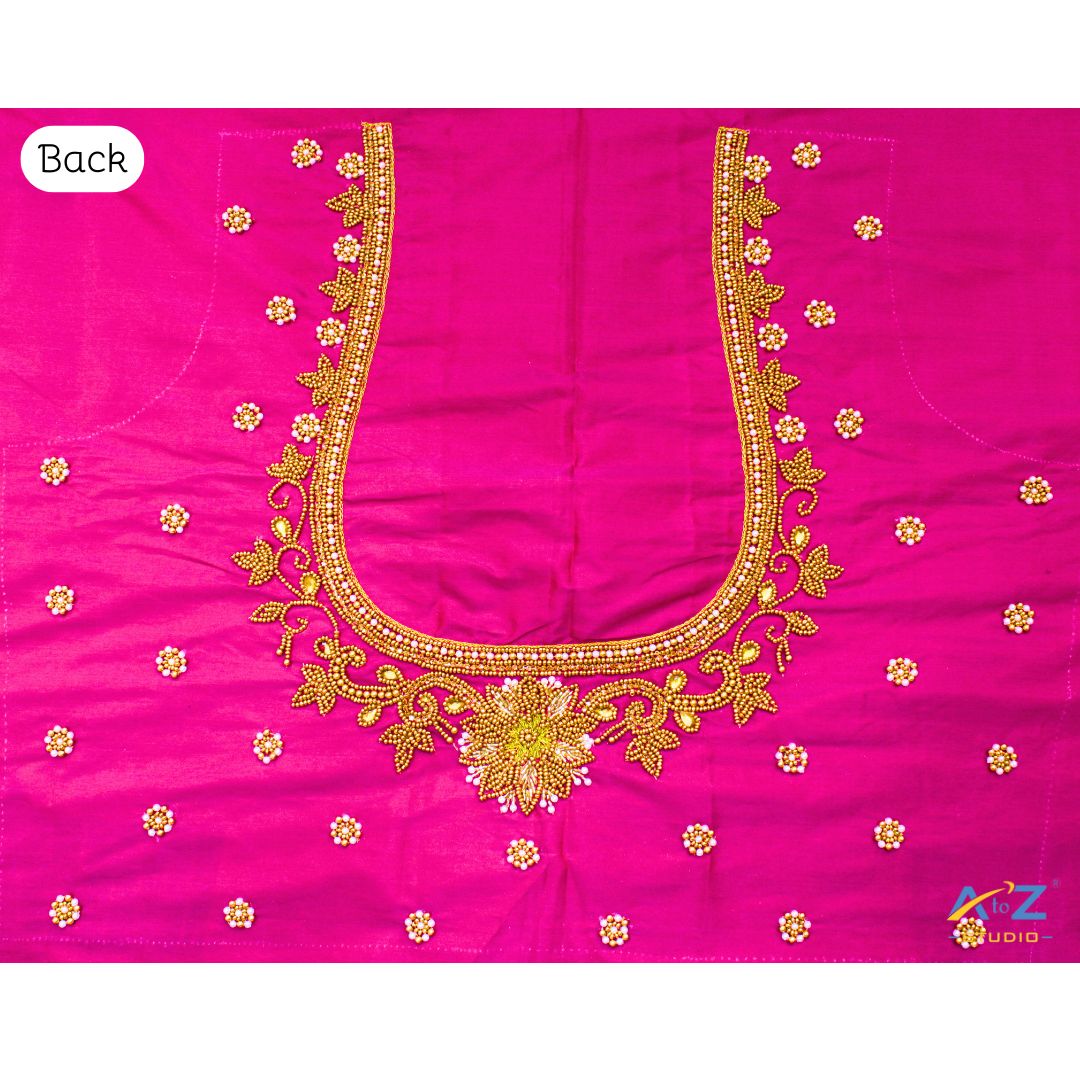 Fuchsia Purplish Silk Blouse Piece With Aari Work