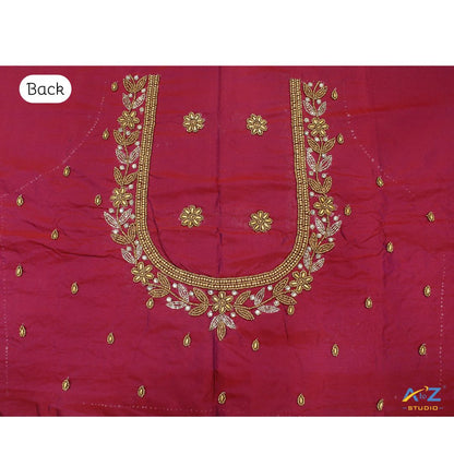 Aesthetic Maroon Silk Blouse Piece With Aari Work