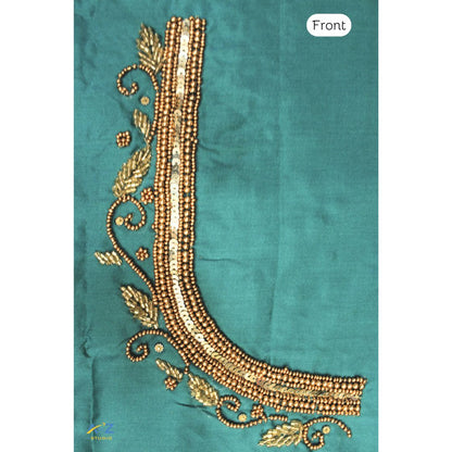Sea Green Silk Blouse Piece With Aari Work (Gold Work)