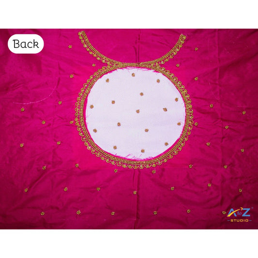 Fuchsia Purplish Silk Blouse Piece With Aari Work