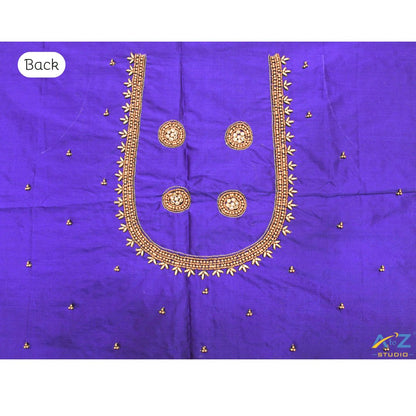 Royal Blue Silk Blouse Piece With Aari Work