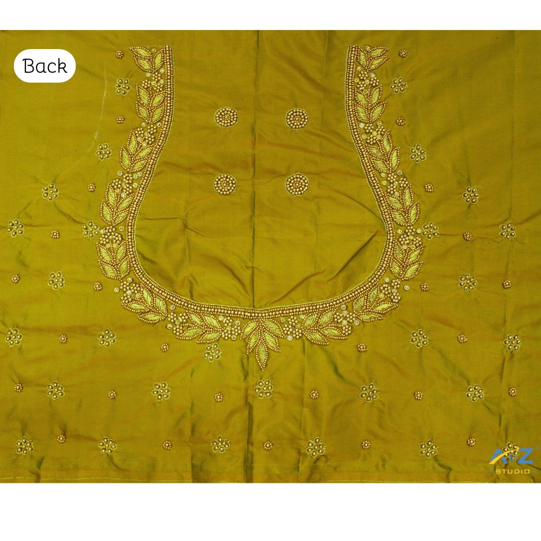 Mehendi Silk Blouse Piece With Aari Work