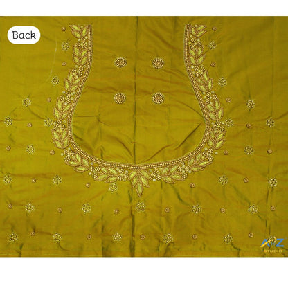 Mehendi Silk Blouse Piece With Aari Work