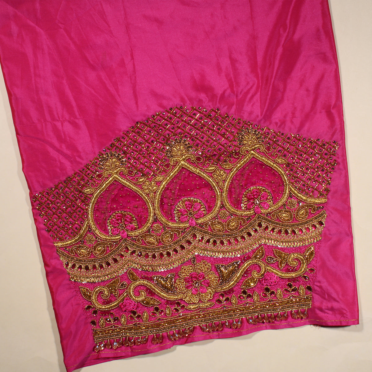 "Luxury Rani Silk Blouse Material with Bead Detailing"
