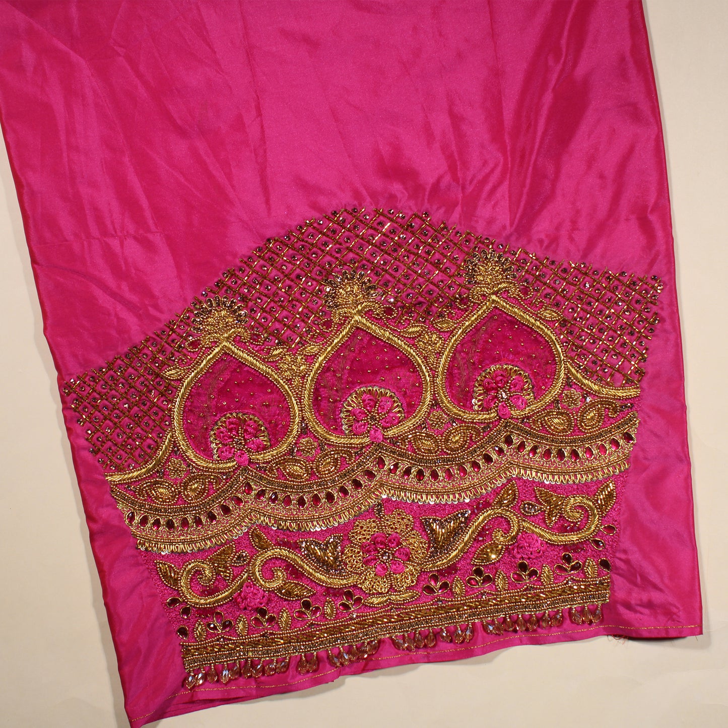 "Luxury Rani Silk Blouse Material with Bead Detailing"