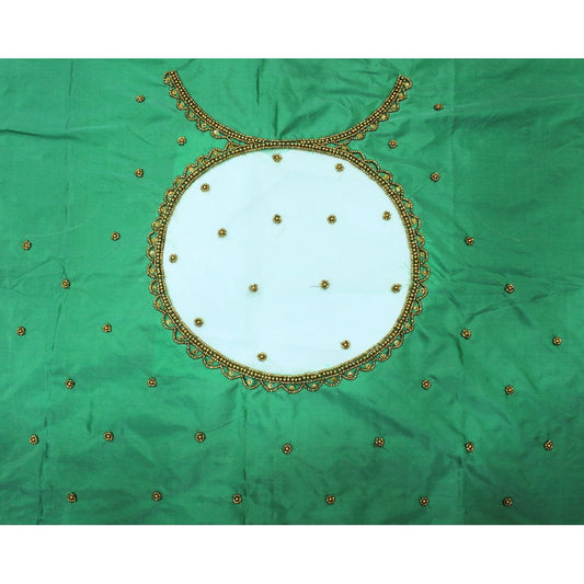 Spring Green Silk Blouse Piece With Aari Work