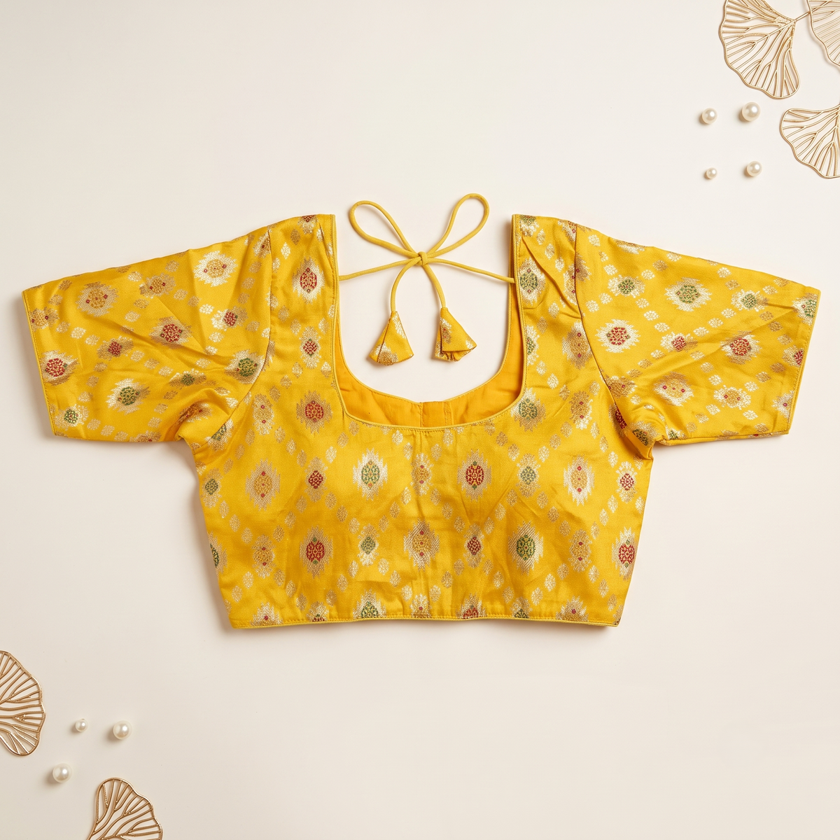G Yellow Banaras Silk Brocade Blouse with Zari Geometric Butta