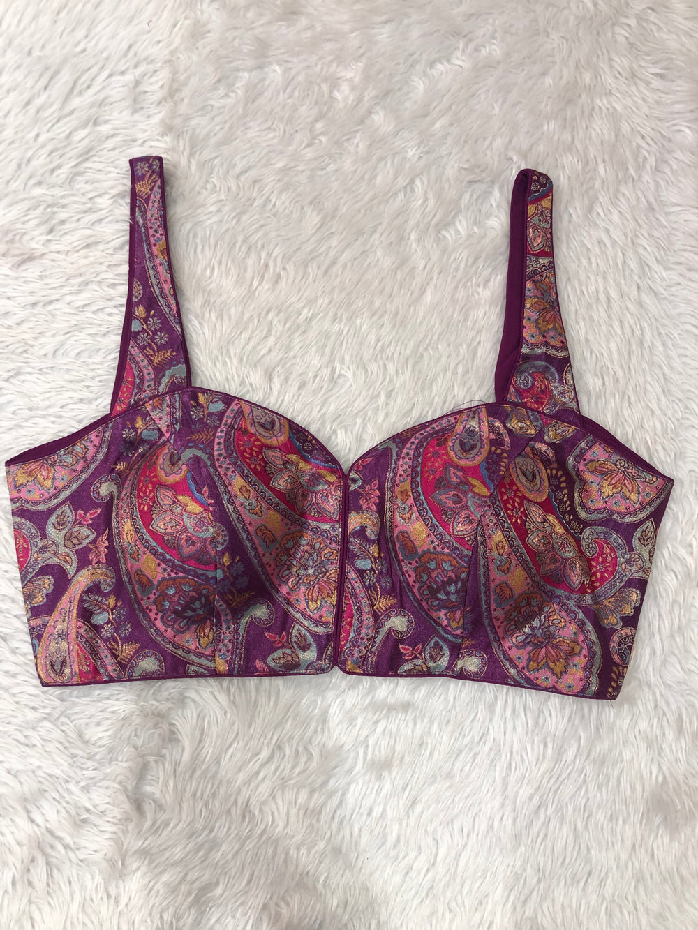 Purple Floral Paisley Sleeveless Saree Blouse