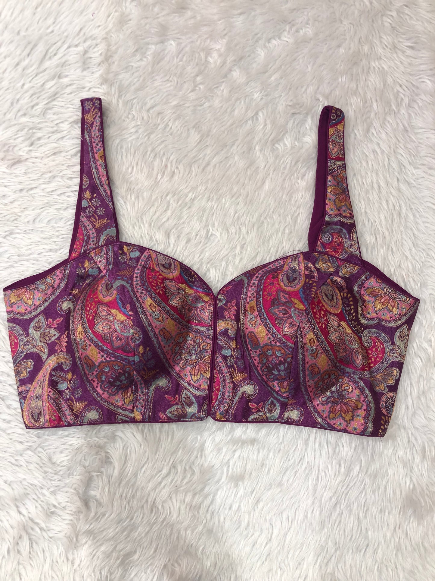Purple Floral Paisley Sleeveless Saree Blouse