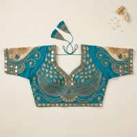 Rama Hand-Embroidered Zari & Sequin Bridal Blouse with Sheer Net Sleeves