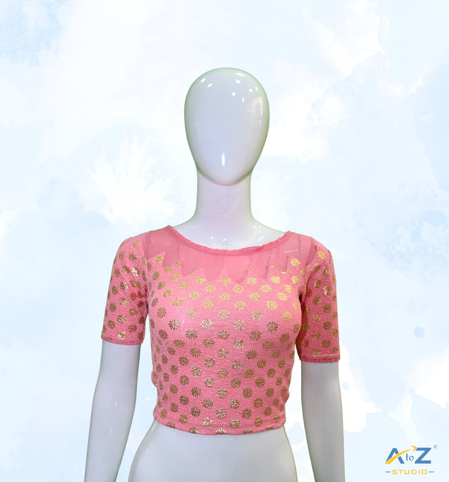 Peach Crush Blouse with Golden Flower & Net