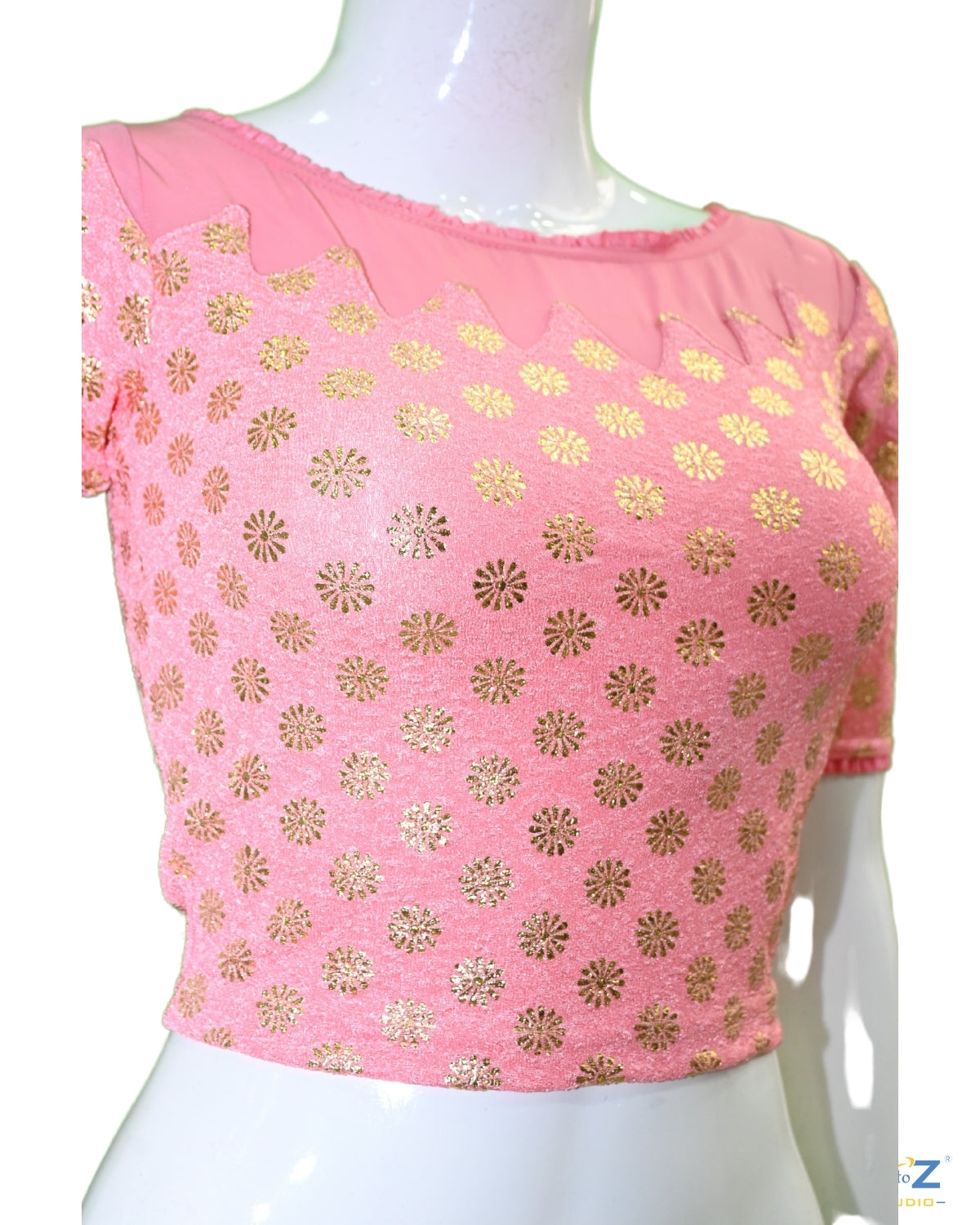 Peach Crush Blouse with Golden Flower & Net