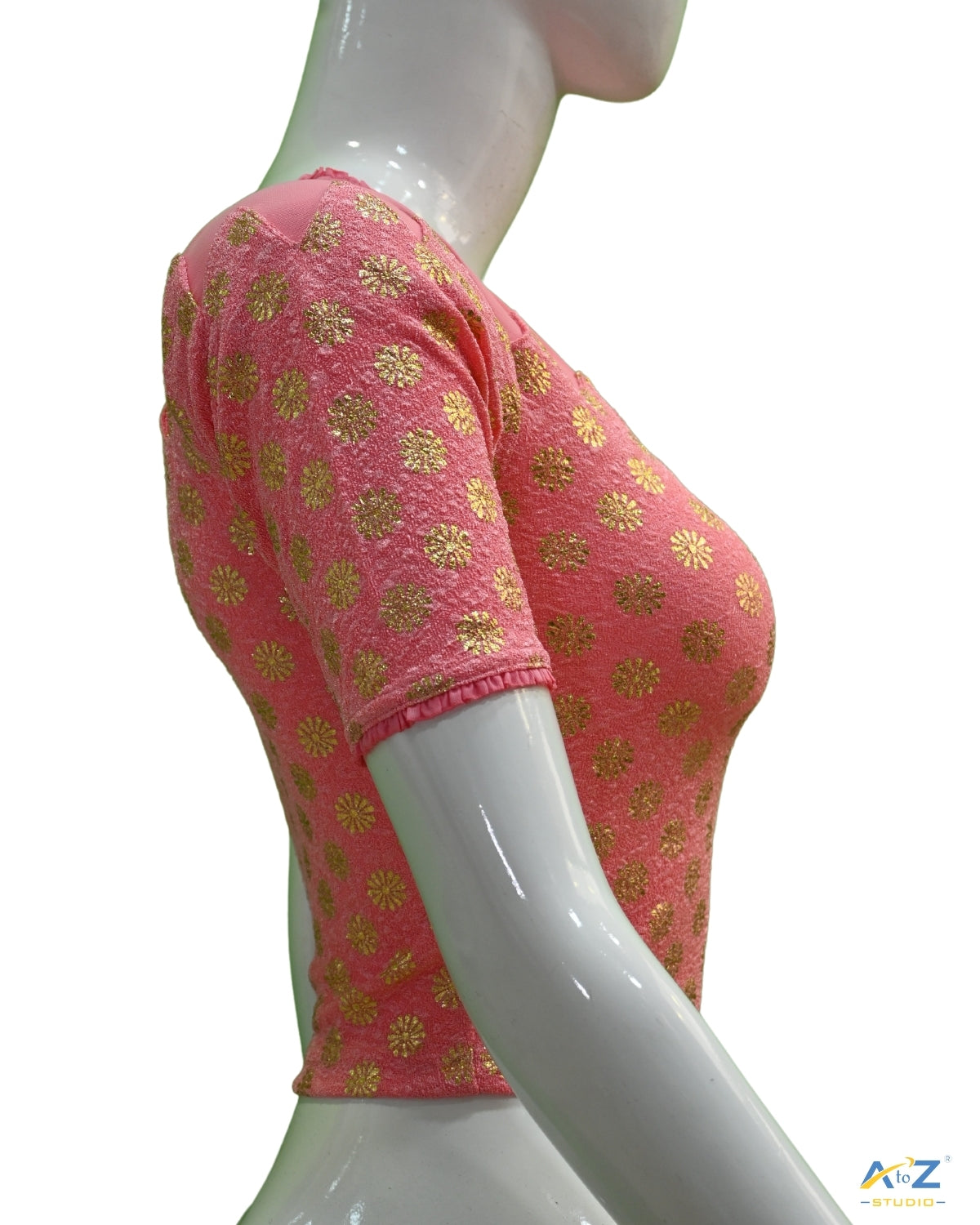 Peach Crush Blouse with Golden Flower & Net