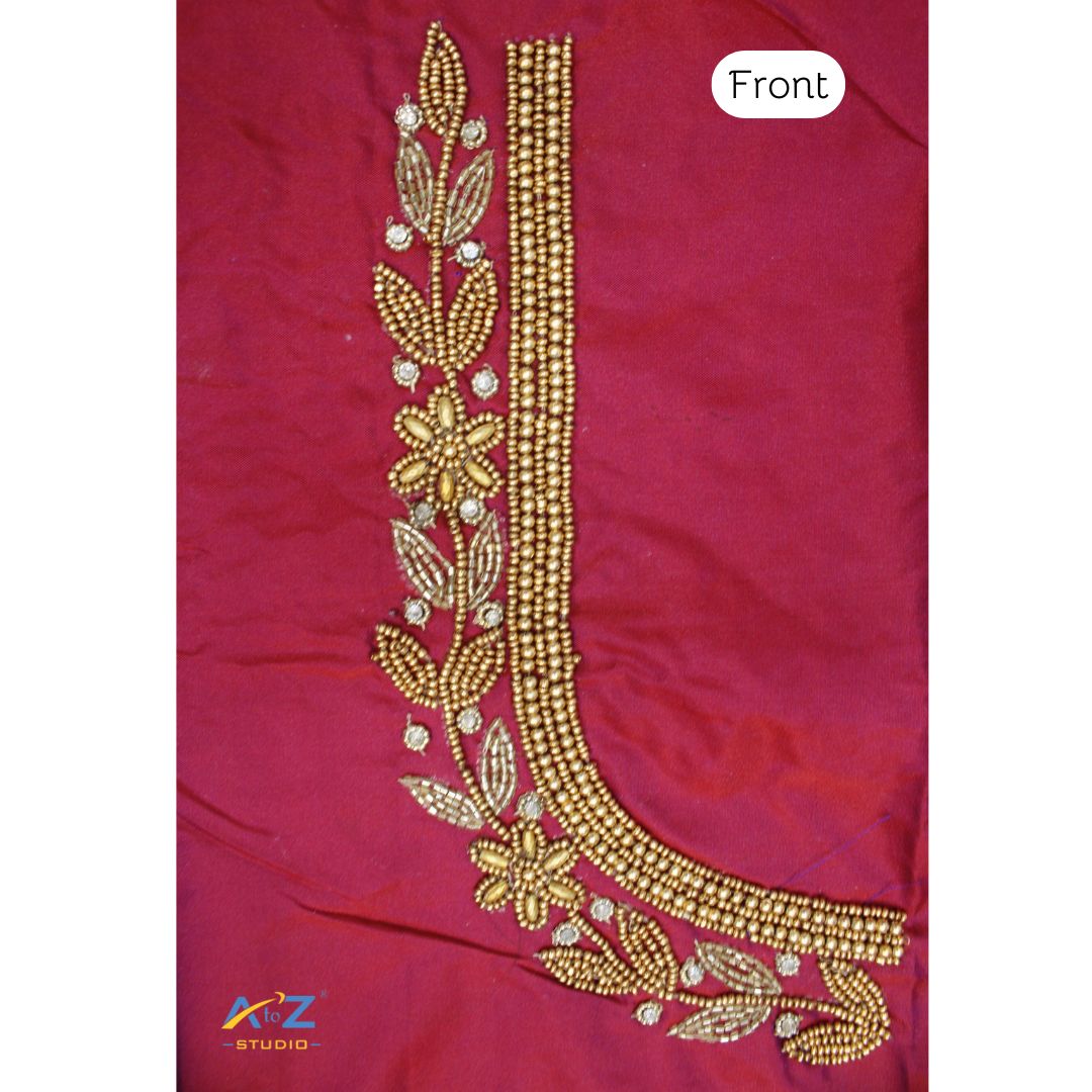 Aesthetic Maroon Silk Blouse Piece With Aari Work