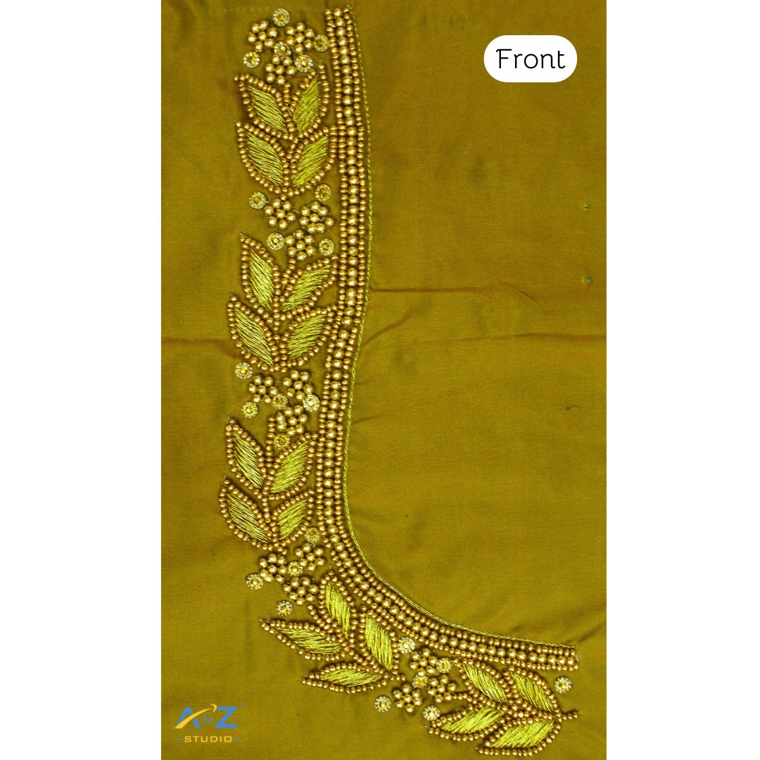 Mehendi Silk Blouse Piece With Aari Work