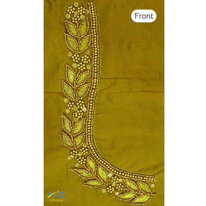 Mehendi Silk Blouse Piece With Aari Work