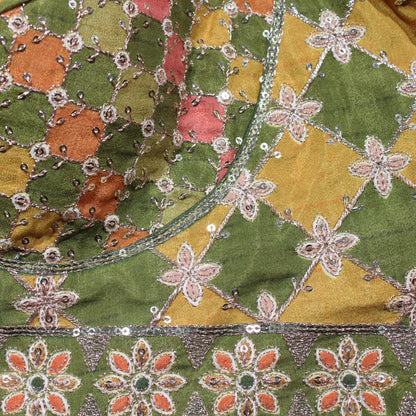 Green and Mustard Patchwork Embroidered Blouse