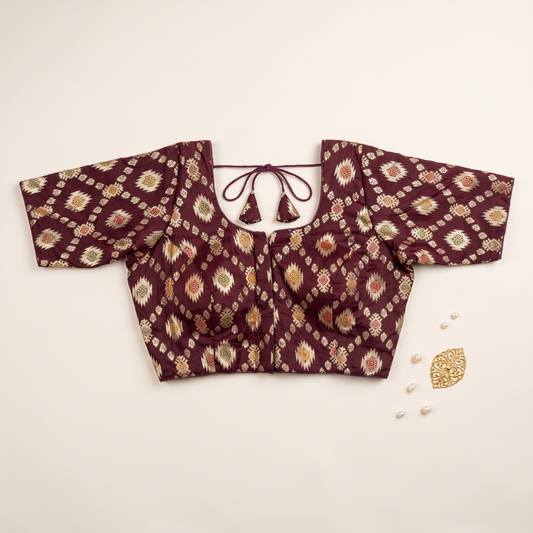 Wine Banaras Silk Brocade Blouse with Zari Geometric Butta