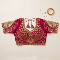 Rani Hand-Embroidered Zari & Sequin Bridal Blouse with Sheer Net Sleeves