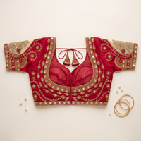Rani Hand-Embroidered Zari & Sequin Bridal Blouse with Sheer Net Sleeves