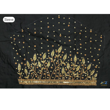 Black Silk Blouse Piece With Aari Work (Gold Work)