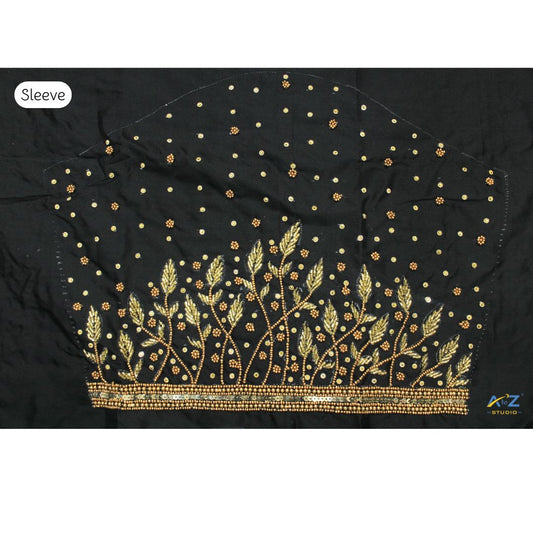 Black Silk Blouse Piece With Aari Work (Gold Work)