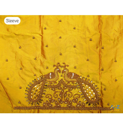 Yellow Silk Blouse Piece With Aari Work