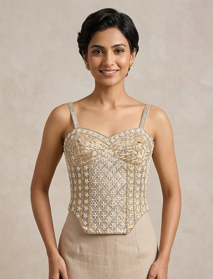 Gold Silver Embroidered Designer Corset Blouse