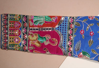 Royal Blue Silk Saree Blouse with Intricate Traditional Royal Figure Sleeves