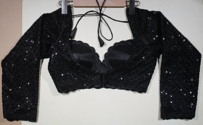 Black Pastel Embroidered Blouse with Premium Glass Bead Detailing