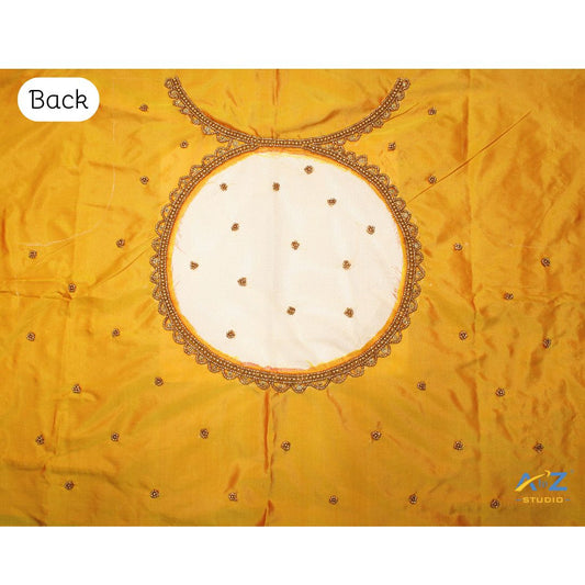 Yellow Mustard Silk Blouse Piece With Aari Work