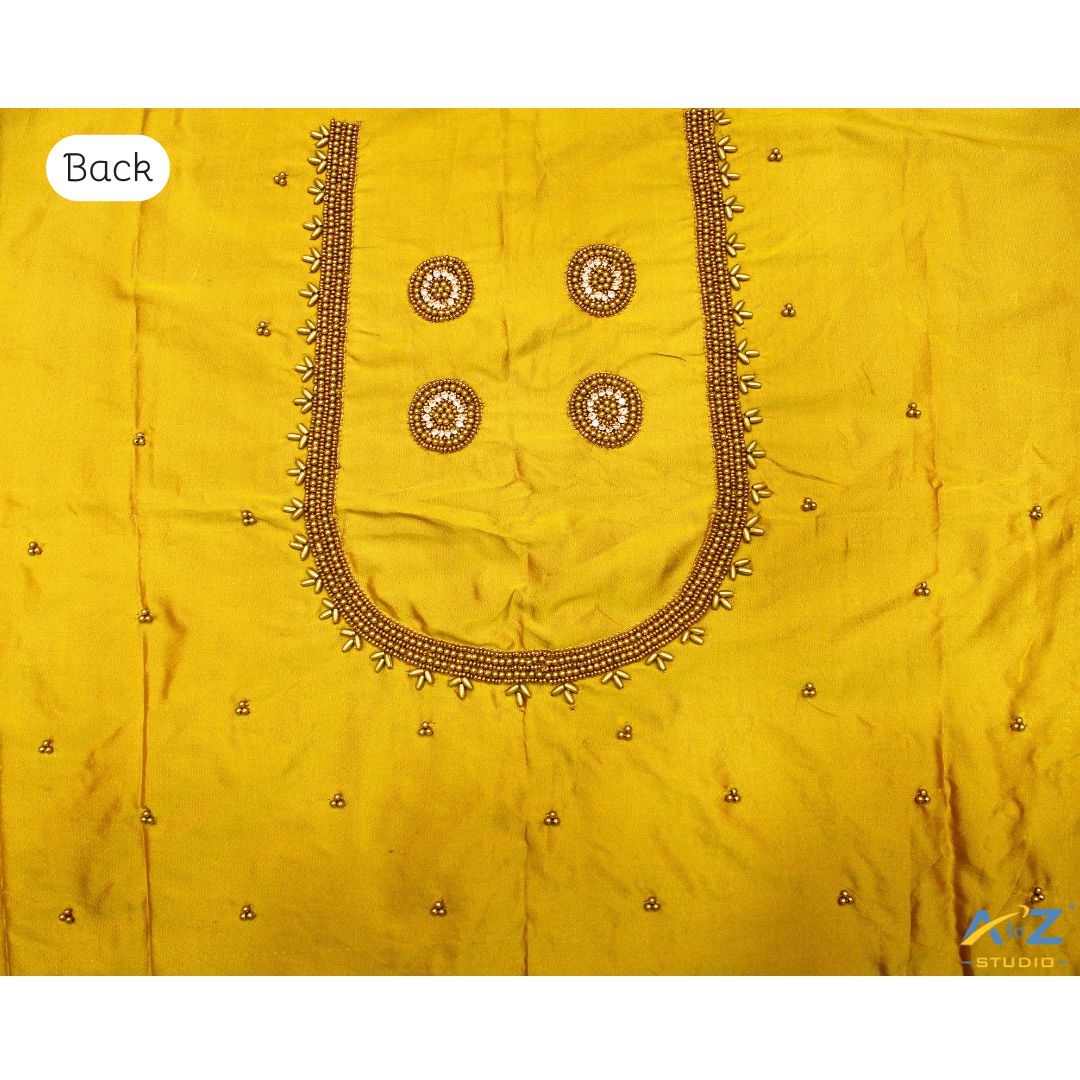 Yellow Silk Blouse Piece With Aari Work
