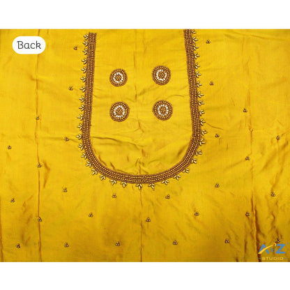 Yellow Silk Blouse Piece With Aari Work