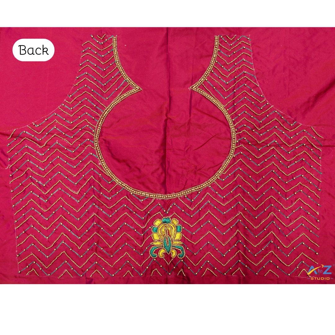 Magenta Silk Blouse Piece With Thread Work