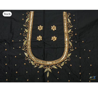 Black Silk Blouse Piece With Aari Work (Gold Work)
