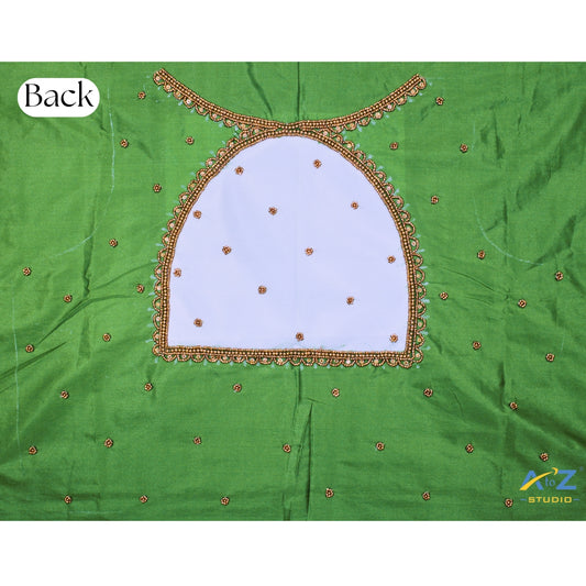 Light Leaf Green Silk Blouse Piece With Aari Work