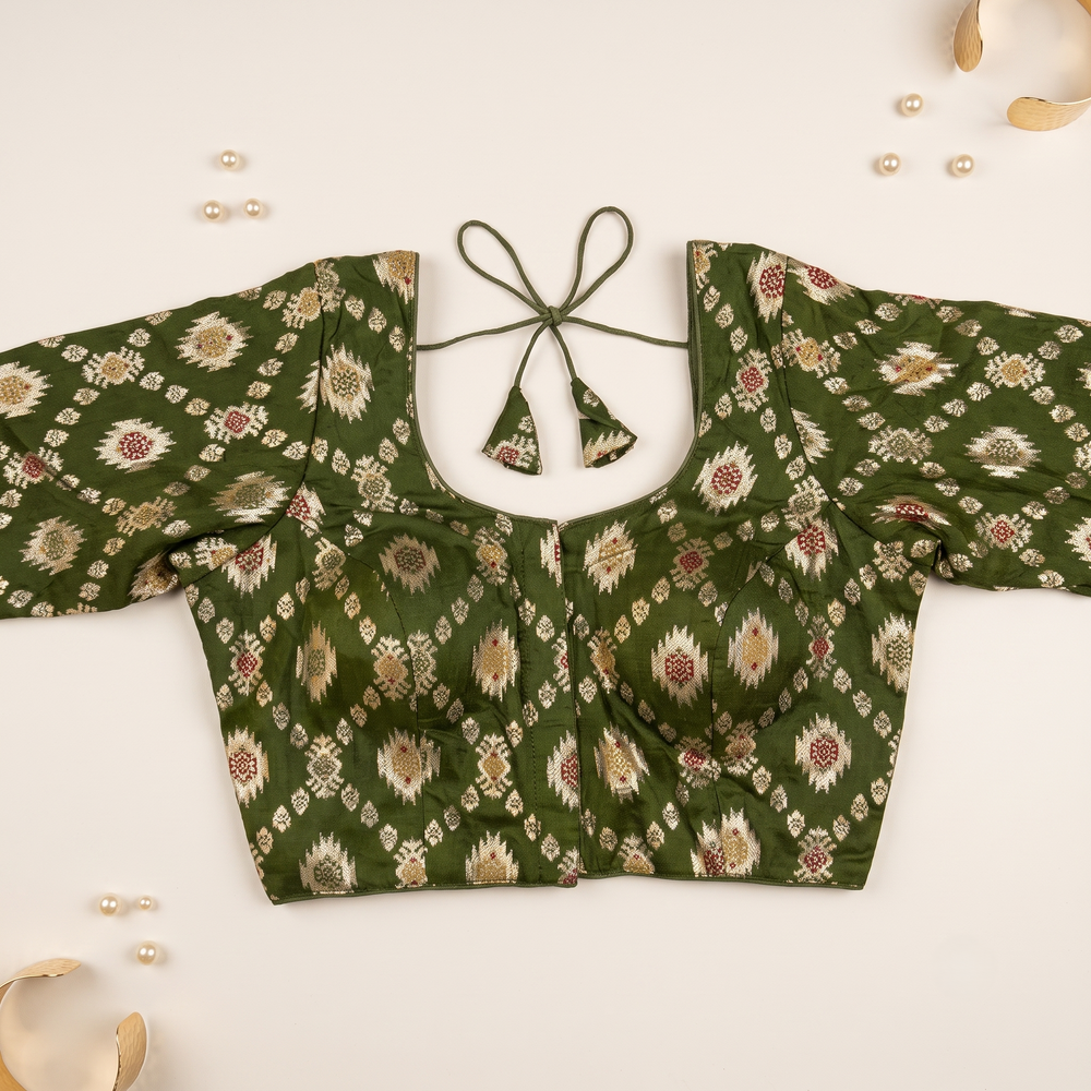 Mehendi Banaras Silk Brocade Blouse with Zari Geometric Butta