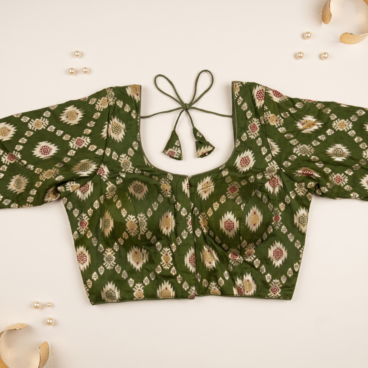 Mehendi Banaras Silk Brocade Blouse with Zari Geometric Butta